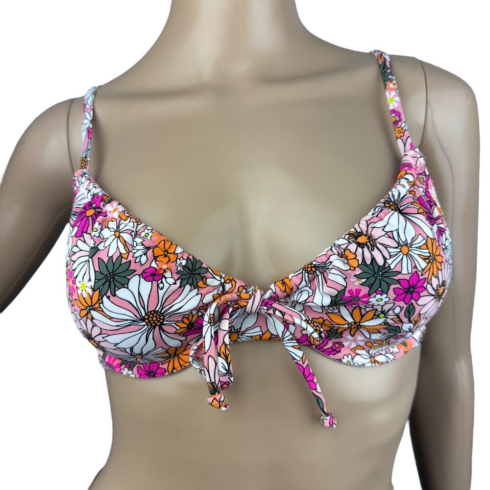 New California Waves Pink Floral Spaghetti Strap Removable Pads Bikini Top – XS